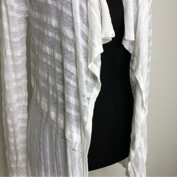 White + Warren white striped open front linen blend cardigan size Medium - Picture 4 of 16